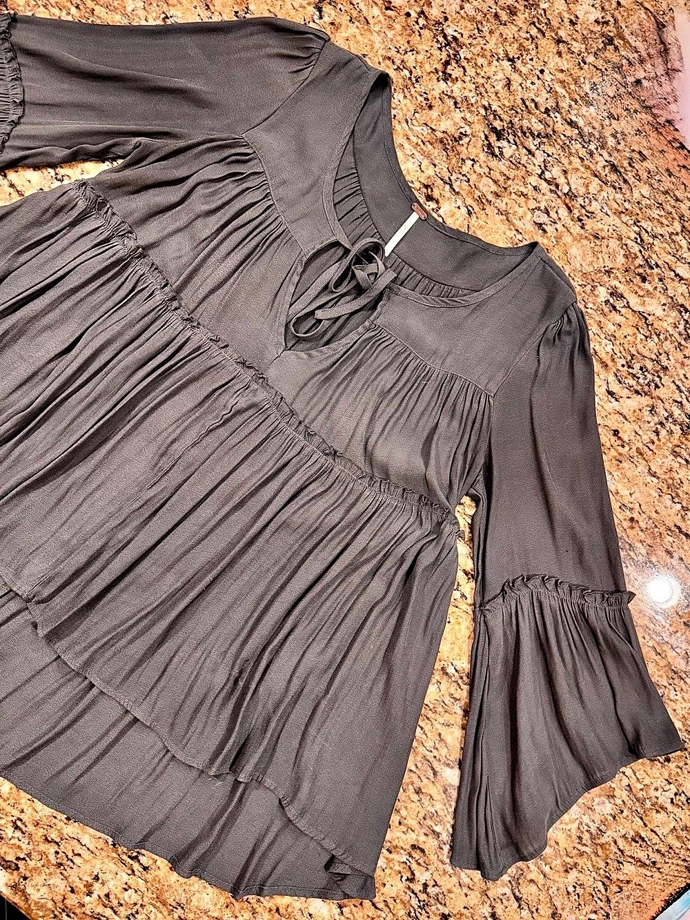 Free People Dark Grey Long Sleeve High Low Tunic